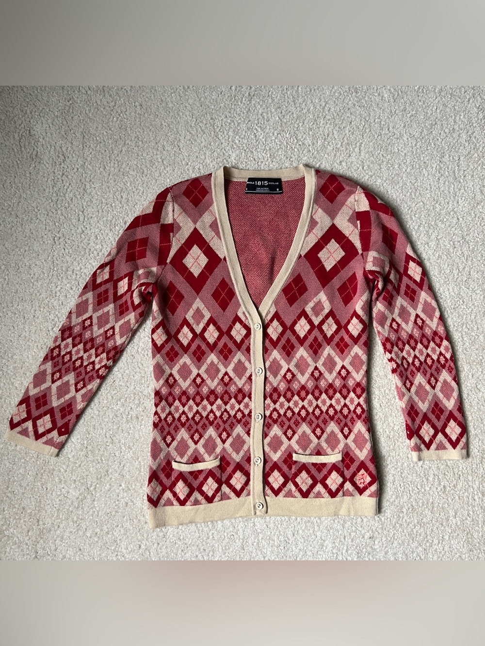 Pringle 1815 Scotland Women's Argyle Cardigan Sweater 100% Merino Wool Size S